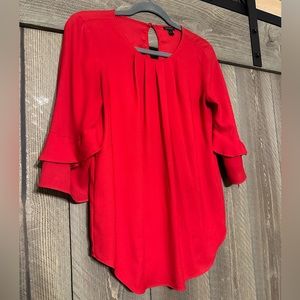 Ann Taylor Red Flutter Mid Sleeve Blouse Women's Size XS Scoop Neck Keyhole Back
